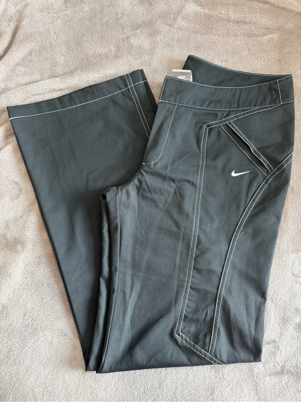 Nike Black Wide Leg Pants with White Stitching - SOLD - Picture 1 of 5